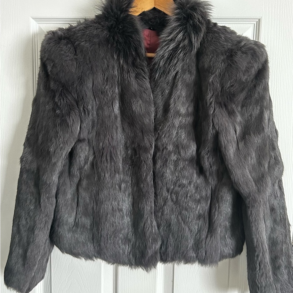 Elegant Gray Fur Jacket